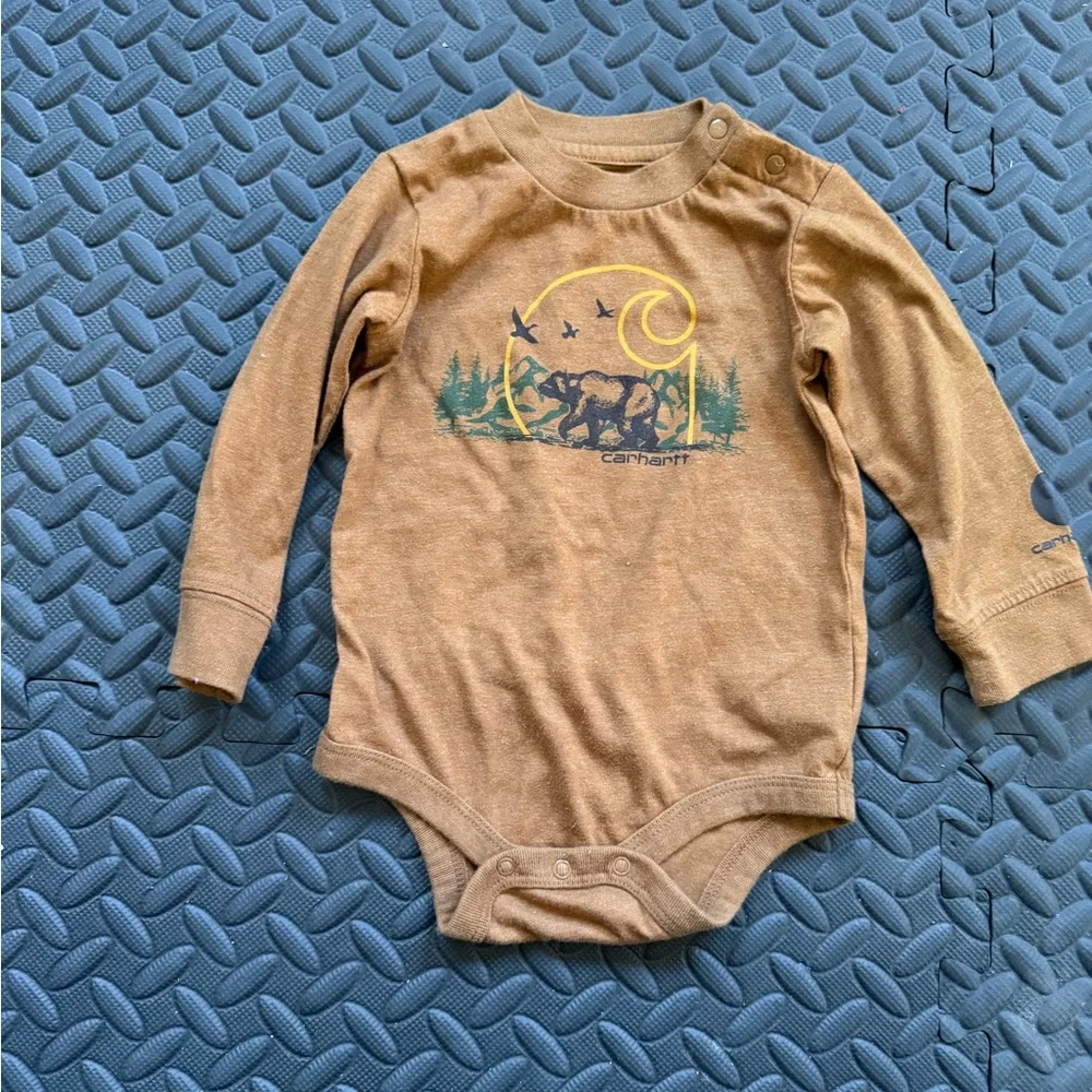 Carhartt Brown Infant Long-Sleeve Bodysuit with Logo